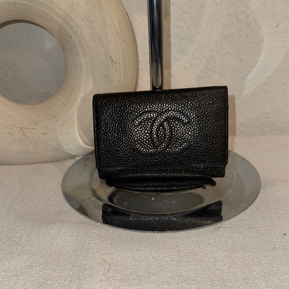 CHANEL Black Caviar Leather Key Card Holder